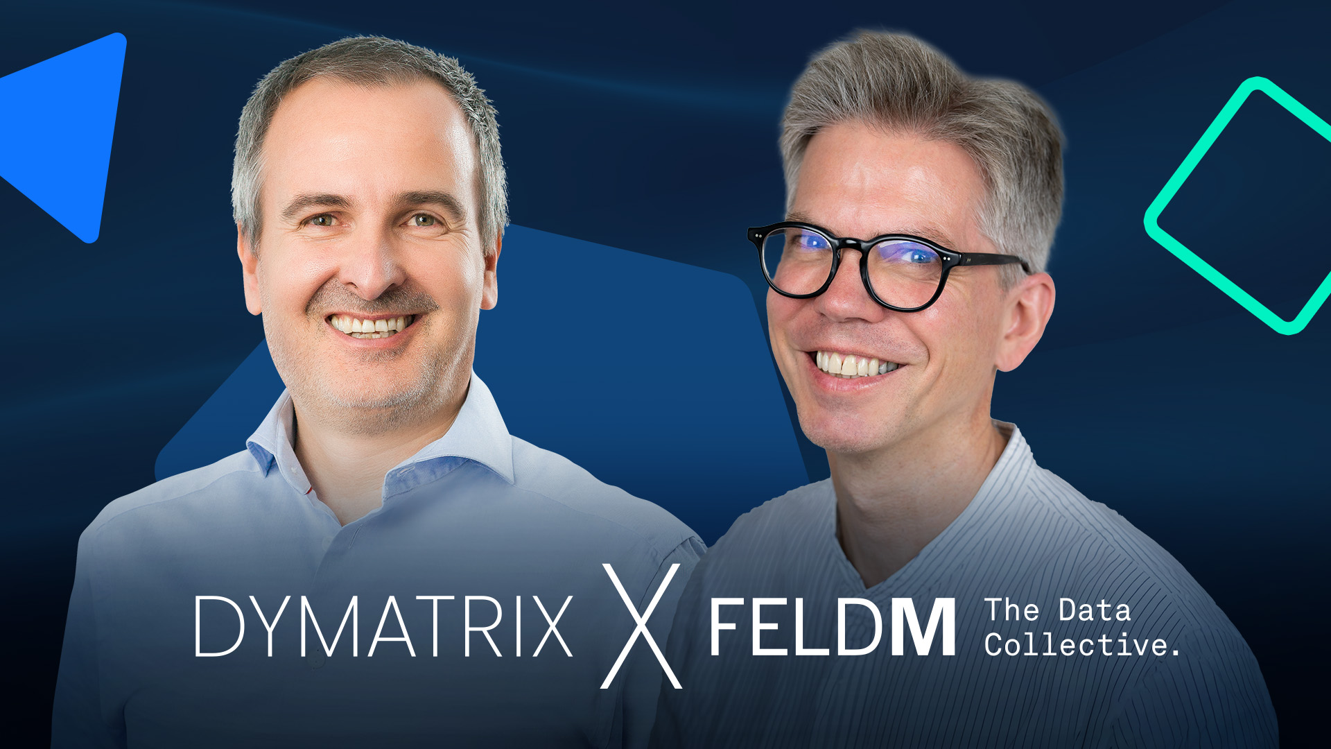 Portraits von Thomas Dold, Gesch&auml;ftsf&uuml;hrer DYMATRIX, und Lutz Wiechert, Gesch&auml;ftsf&uuml;hrer Feld M, mit Firmenlogos